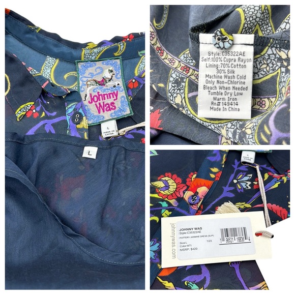 Johnny Was Silk Pottery Jasmine Dress Size Large - Picture 10 of 16